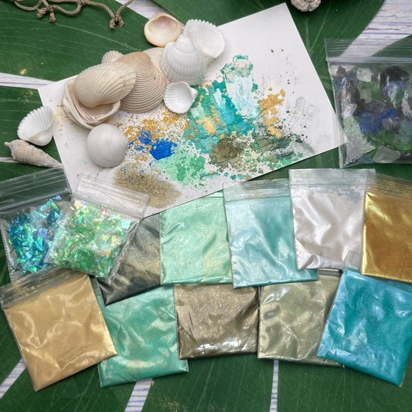15 Premium Metallic Mica Powders & Sea Glass Shells Crafting Resin Painting Lot - Picture 12 of 17